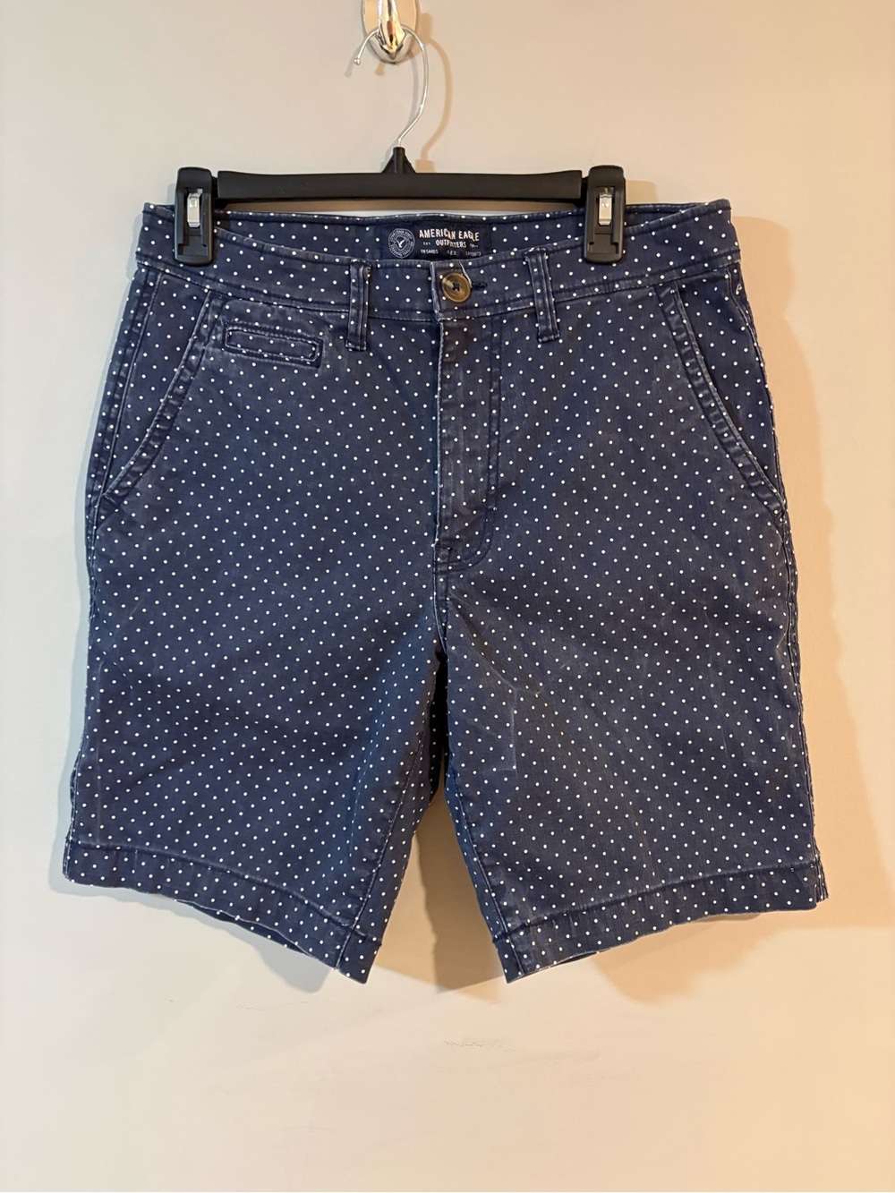 American Eagle Active Flex Women’s 31 Navy Polka Dot Bermuda Chino Shorts